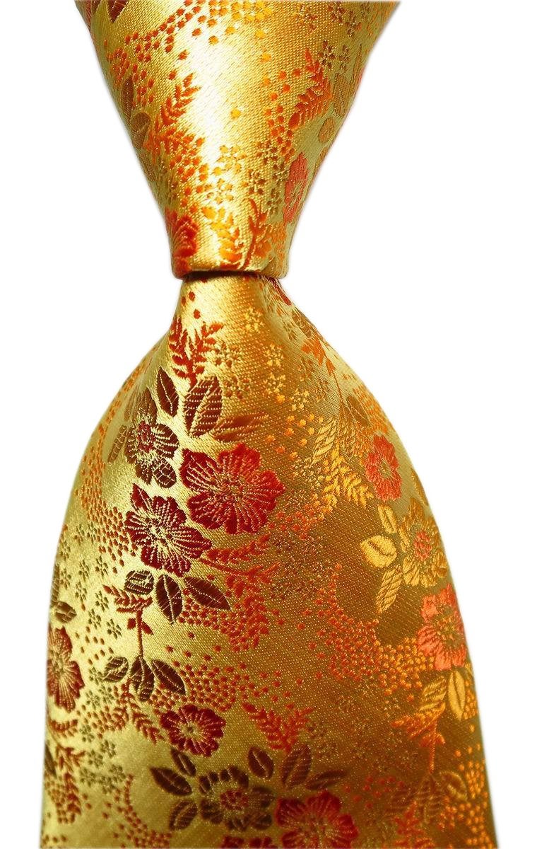 Ctskyte Mens Orange Yellow Tie Floral Woven Silk Formal Self Necktie Fashion Accessories - Image 3